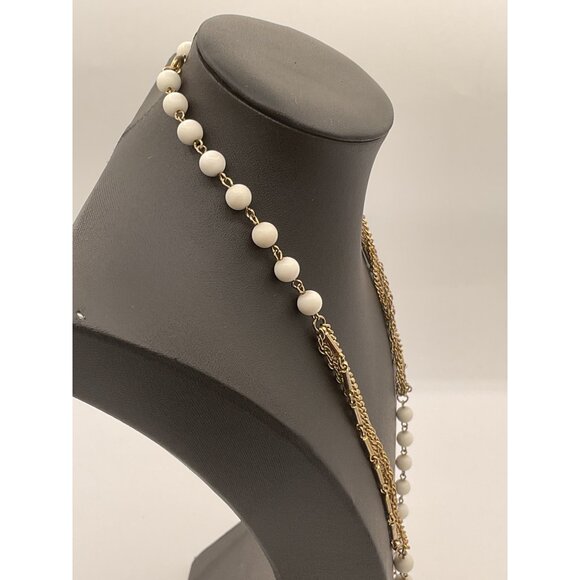 Vintage Gold & White Bead Layered Necklace With 13" Drop - Picture 2 of 3